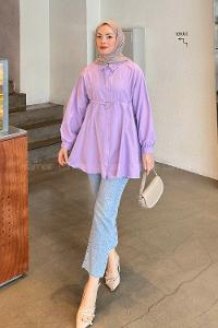 Lilac Shirt Collar Long Arm Poplin Fabric Shirt