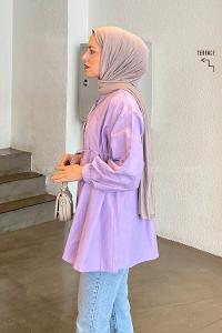 Lilac Shirt Collar Long Arm Poplin Fabric Shirt