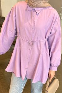 Lilac Shirt Collar Long Arm Poplin Fabric Shirt