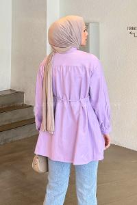 Lilac Shirt Collar Long Arm Poplin Fabric Shirt