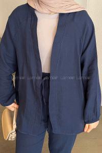 Lamelif Müslin Kimono İkili Tesettür Takım Lacivert