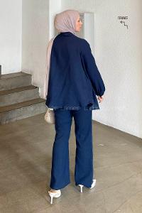 Lamelif Müslin Kimono İkili Tesettür Takım Lacivert