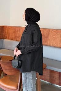 Lamelif Tek Cepli Tesettür Gömlek Siyah