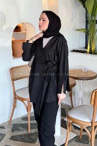 Lamelif Bağlama Detaylı Tesettür Gömlek Siyah
