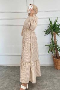 Brown With Milk Crew Neck Polyester Unprinted Dresess