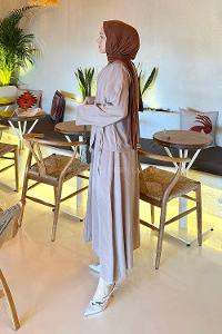 Lamelif Önü Bağlamalı Cupra Takım Bej