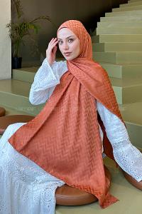 Lamelif Line Desen Jakar Serisi Şal Kiremit