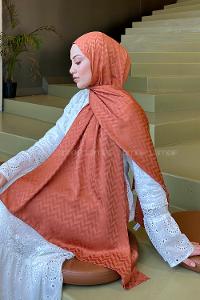 Lamelif Line Desen Jakar Serisi Şal Kiremit