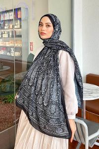 Lamelif Retro Desen Soft Şal Siyah