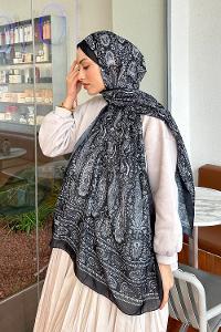 Lamelif Retro Desen Soft Şal Siyah