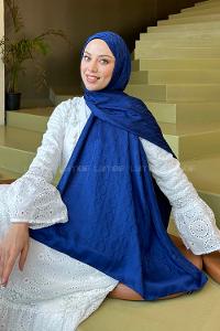 Navy Blue Cotton Fabric Printed Shawl
