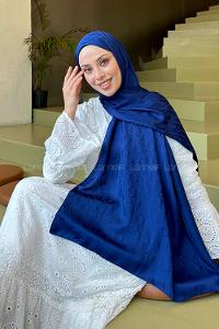 Navy Blue Cotton Fabric Printed Shawl