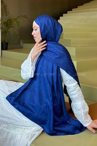 Navy Blue Cotton Fabric Printed Shawl