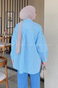 Lamelif Carla Çizgili Tesettür Gömlek Bebe Mavisi