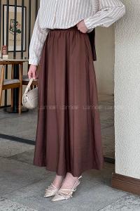 Lamelif Cep Detaylı Keten Etek Kahve