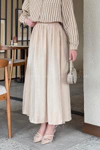 Lamelif Cep Detaylı Keten Etek Sütlü Kahve