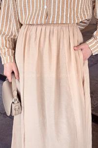 Lamelif Cep Detaylı Keten Etek Sütlü Kahve