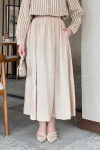 Lamelif Cep Detaylı Keten Etek Sütlü Kahve