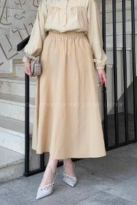 Lamelif Kloş Tesettür Etek Camel