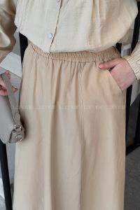 Lamelif Kloş Tesettür Etek Camel