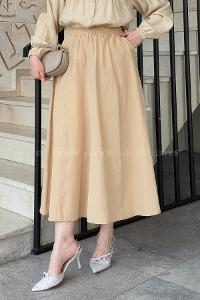 Lamelif Kloş Tesettür Etek Camel