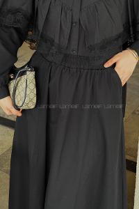 Lamelif Kloş Tesettür Etek Siyah