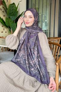 Lamelif Retro Desen Soft Şal Mürdüm