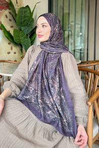 Lamelif Retro Desen Soft Şal Mürdüm