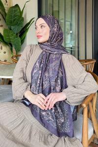 Lamelif Retro Desen Soft Şal Mürdüm