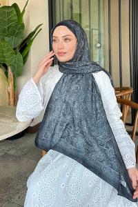 Lamelif Retro Desen Soft Şal Siyah