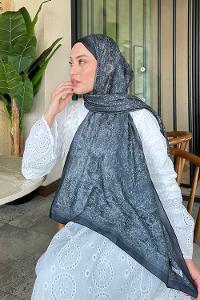 Lamelif Retro Desen Soft Şal Siyah