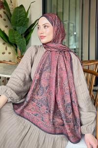 Lamelif Retro Desen Soft Şal Siyah Bordo