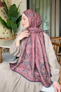 Lamelif Retro Desen Soft Şal Siyah Bordo