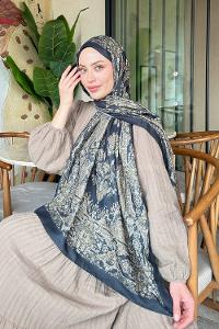 Lamelif Retro Desen Soft Şal Siyah Gold