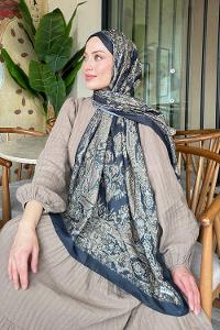 Lamelif Retro Desen Soft Şal Siyah Gold