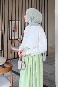 Lamelif Siena Keten Tesettür Gömlek Ekru