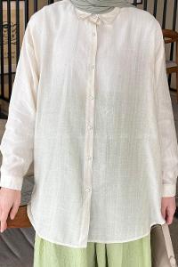 Lamelif Siena Keten Tesettür Gömlek Ekru