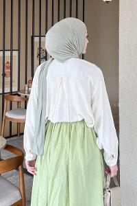 Lamelif Siena Keten Tesettür Gömlek Ekru