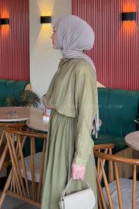 Lamelif Siena Keten Tesettür Gömlek Haki