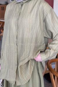 Lamelif Siena Keten Tesettür Gömlek Haki