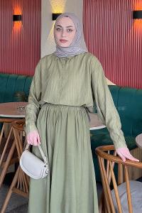 Lamelif Siena Keten Tesettür Gömlek Haki