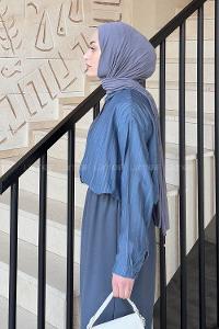 Lamelif Siena Keten Tesettür Gömlek İndigo