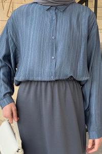 Lamelif Siena Keten Tesettür Gömlek İndigo