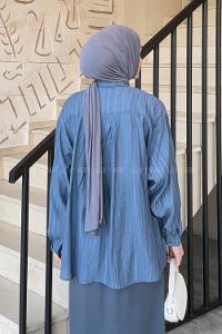 Lamelif Siena Keten Tesettür Gömlek İndigo