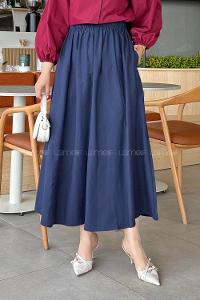 Lamelif Cep Detaylı Etek Lacivert