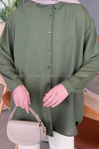 Lamelif Pera Keten Tesettür Gömlek Haki