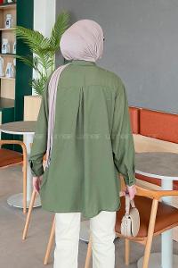 Lamelif Pera Keten Tesettür Gömlek Haki