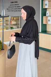 Lamelif Yarasa Kol Tesettür Gömlek Siyah