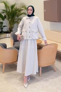 Stone Shirt Collar Long Arm Gabardin Flare Suit