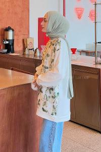 Lamelif Çiçekli İki İplik Tesettür Sweat Haki